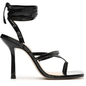 Schutz Vikki Black Ankle Wrap Leather Stiletto Heel Sandals Square Toe 10B